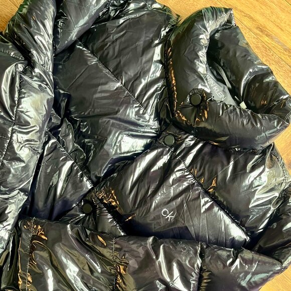 Black Calvin Klein High Gloss Puffer Jacket 7 Degree Warmth Factor Coat Size L - Picture 6 of 6